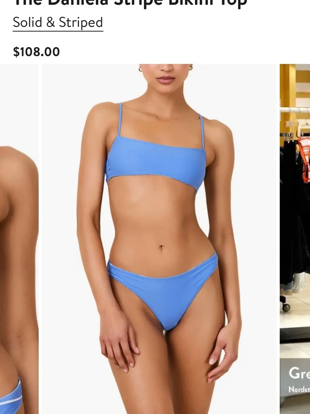 SOLID & STRIPED Blue and White Striped Bikini Top